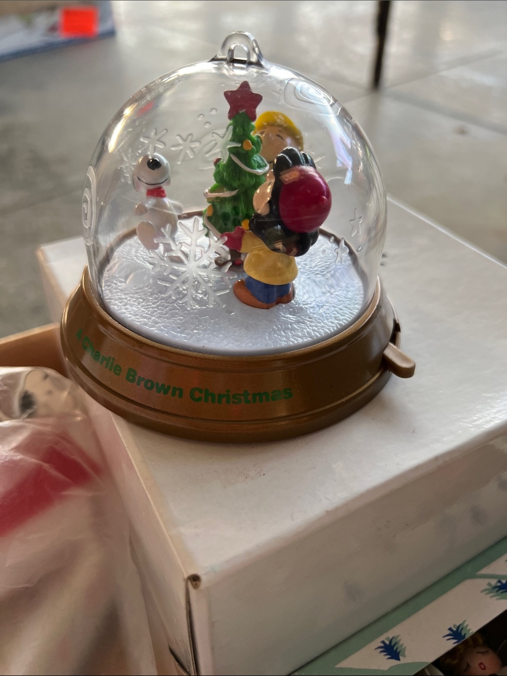 Charlie Brown Christmas Snow Globe spinning ornament